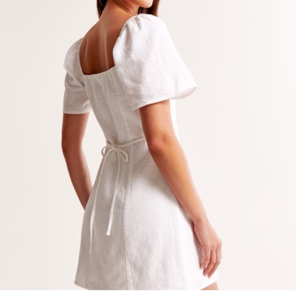 Abercrombie & Fitch Linen-Blend Button-Through Mini Dress LT - Picture 3 of 8